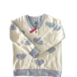 Andree Cream and Blue Heart Sweater